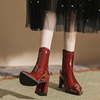 H768-8网红中筒款女士秋冬潮靴时尚酒红色短靴气质百搭时装靴