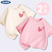 女童短袖t恤2024纯棉圆领透气上衣中大童装粉色衣服儿童夏装