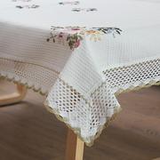 全棉正方台布田园绣花白色，茶几桌布约长方形，桌布布艺餐桌布呀