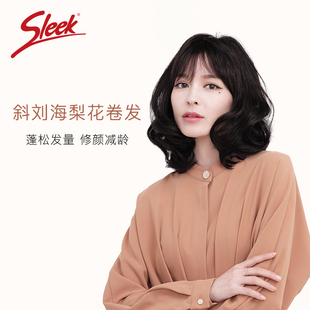 sleek假发女中短发斜刘海，梨花烫自然卷发套中长卷，梨花头时尚头套