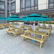 户外防腐碳化桌椅休闲桌椅组合阳台室外桌椅带伞公园实木连体餐桌