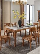 新中式餐桌乌金木大理石餐桌长方形实木餐桌椅子组合一桌六椅饭桌
