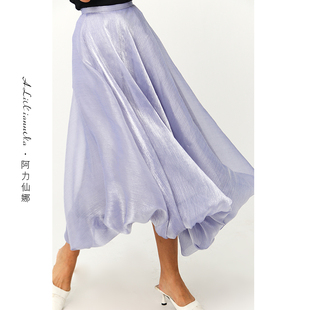 阿力仙娜超仙灰紫色鎏金，花苞裙法式大摆长款蓬蓬网纱裙沙包裙