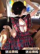 日系甜辣风甜美小飞袖连衣裙女夏季小心机设计感露背娃娃领背心裙