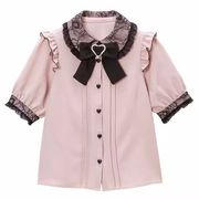 日系蕾丝娃娃领lolita衬衫，地雷系甜美可爱短款露肩短袖上衣内搭