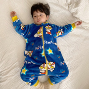 宝宝睡袋珊瑚绒秋冬季加厚儿童婴儿卡通，防踢被分腿法兰绒连体睡衣