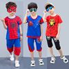 童装男童夏装短袖套装，蜘蛛侠超人中大童，运动套装纯棉儿童2件套