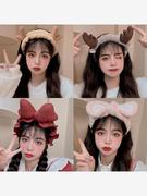 韩国ins洗脸发带兔耳朵鹿角猫，耳朵束发带发箍毛绒蝴蝶结头箍发饰