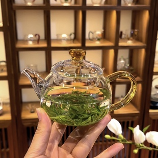 高硼硅玻璃茶壶耐高温绿茶壶小号泡茶壶一人，用可过滤精致功夫茶具