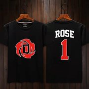 罗斯篮球短袖t恤男夏季纯棉，公牛队1号玫瑰，宽松运动半袖休闲上衣服