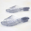 水晶拖鞋塑料果冻透明平跟凉拖鞋，女夏季厚底防滑老式熟胶室外拖鞋