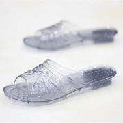水晶拖鞋塑料果冻透明平跟凉拖鞋女夏季厚底防滑老式熟胶室外拖鞋