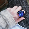 网红个性潮人时尚夸张水晶大宝石，蓝色爱心欧美风，复古食指戒指环女
