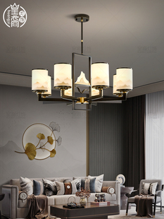新中式客厅吊灯全铜现代简约大气山水禅意茶室中国风别墅餐厅灯具