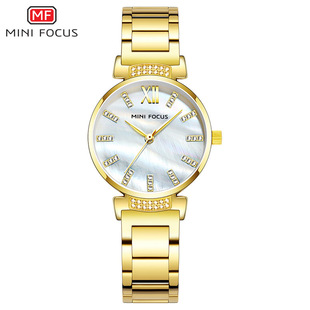 时尚钢带女表机芯防水女士水钻石英手表0227L精钢玫瑰金国产腕表