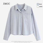 imcc设计感小众韩系洋气单口袋(单口袋)纯棉长袖衬衫女春宽松短款衬衣上衣