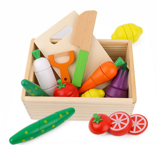 木盒蔬菜切切看幼儿童，益智木制磁性水果玩具，过家家仿真厨房切切乐