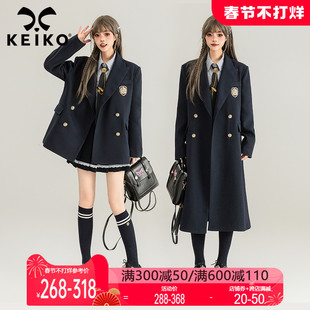 keiko高级感英伦双排扣西装，外套女长短款，春季学院风休闲西服风衣
