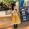 女童薄款风衣韩国时尚2023春季儿童气质裙子中长款黄色外套潮