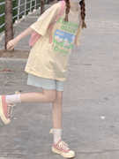盐系运动套装女夏装韩版宽松时尚洋气学生，纯棉短袖短裤休闲两件套