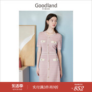 名媛小香风Goodland美地女装夏季时尚千鸟格图案连衣裙