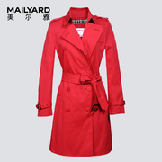 美尔雅女装中长款红色风衣，英伦风双排，扣系带上衣外套243