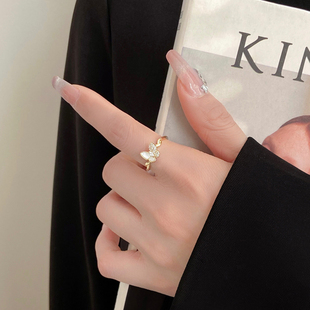 蝴蝶开口戒指女2024可调节轻奢高级感时尚气质食指指环