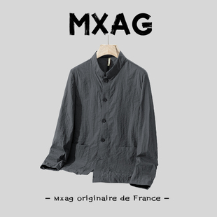 法国MXAG法国MXAG衬衣中国风防晒服中华立领中山装超薄冰丝上