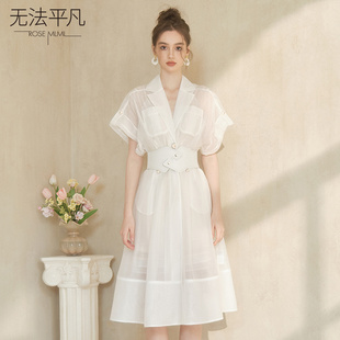 小众设计无法平凡甄选定制法式轻奢仙气复古白色风衣连衣裙24