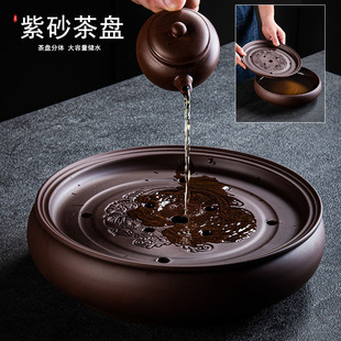 紫砂陶瓷功夫茶具储水茶盘家用现代简易圆形，沥水托盘茶海茶台茶托