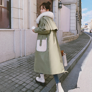 Lecea Alice绿色棉服女2023韩版大毛领加厚保暖派克服女冬季