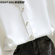 香港白色缎面衬衫女长袖，202x3秋季宽松显瘦设计感v领垂感雪纺衬衫
