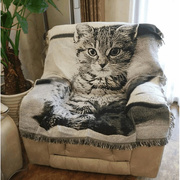 妈妈的怀抱沙发靠背巾，美式复猫咪图案棉麻，沙发垫盖布沙发毯