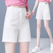 白色牛仔短裤女士2024夏季高腰，宽松直筒五分裤，休闲a字中裤子