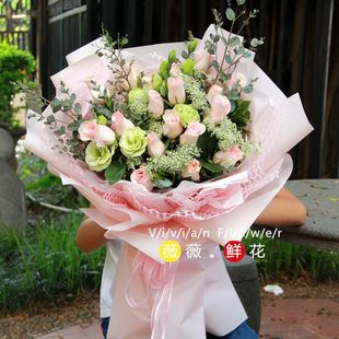 福州鲜花同城速递花店，送花情人节生日，19朵粉玫瑰花束