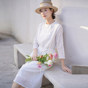 莎韵诗2024夏季绣花中式文艺，复古飘逸气质，温柔仙女白色连衣裙