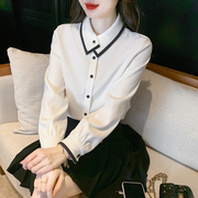香港timo白色衬衫女2024春季长袖雪纺上衣高级感漂亮洋派小衫