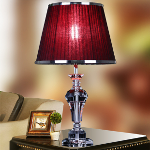 红色温馨卧室水晶台灯，结婚房现代简约时尚，欧式装饰客厅创意床头灯