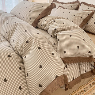 韩式全棉床上四件套100纯棉，公主风花边被套，罩宿舍床单三件套床笠4