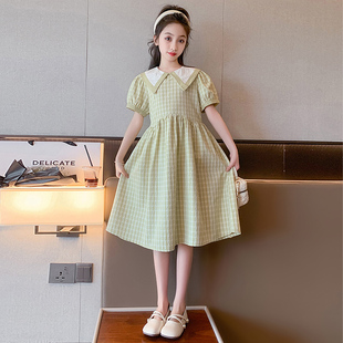 女童连衣裙夏装2024女孩韩版洋气格子公主裙儿童裙子夏季11岁