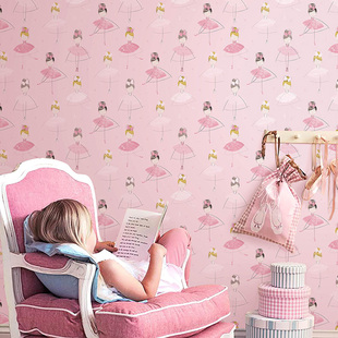 环保无纺布儿童房墙纸浅粉色裙子女孩房婚房卧室床头背景墙壁纸