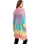 彩虹色2023针织欧美女装毛衣开衫宽松亚马逊大码外套长款
