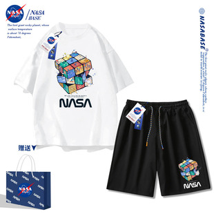 NASA联名夏季一套短袖套装男2023夏装t恤休闲运动短裤五分裤