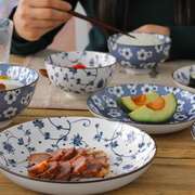 日式陶瓷餐具家用米饭碗菜盘汤盘套装釉中彩微波炉可用手绘碗盘子