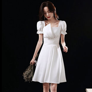 2024年法式高级设计感小众气质名媛御姐风连衣裙白色晚礼服裙