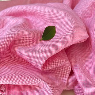 法式复古显白西瓜粉色+白色千鸟格亚麻衬衫连衣裙西装设计师布料