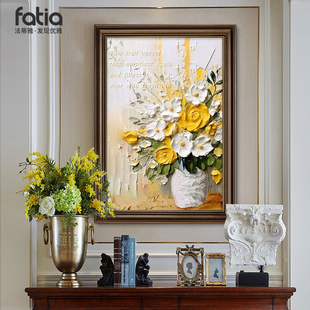 高级感手绘玄关装饰画花卉，油画客厅沙发背景墙，抽象艺术挂画肌理感