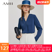 amii雪纺上衣女2024春季设计感小众v领衬衫洋气小衫双层衬衣