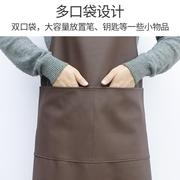 防水防油皮革围裙成人男女士厨房食堂长款PU围腰加厚工作软皮围裙