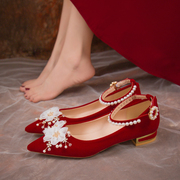 秀禾服婚鞋女红色平底禾秀婚纱两穿新娘鞋中式婚宴订婚孕妇敬酒鞋